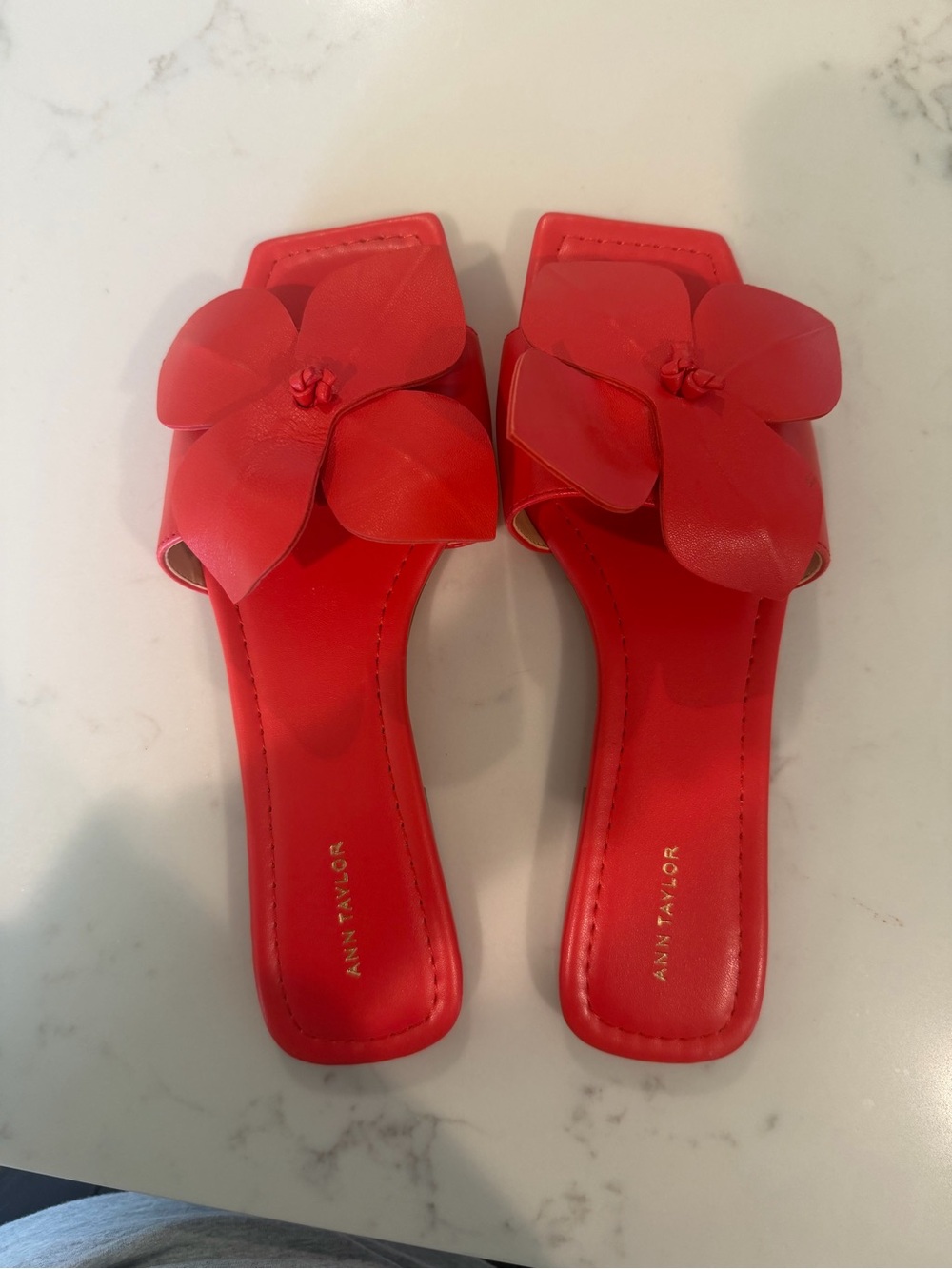 Ann Taylor Red Floral Slide Sandals with Petal Applique